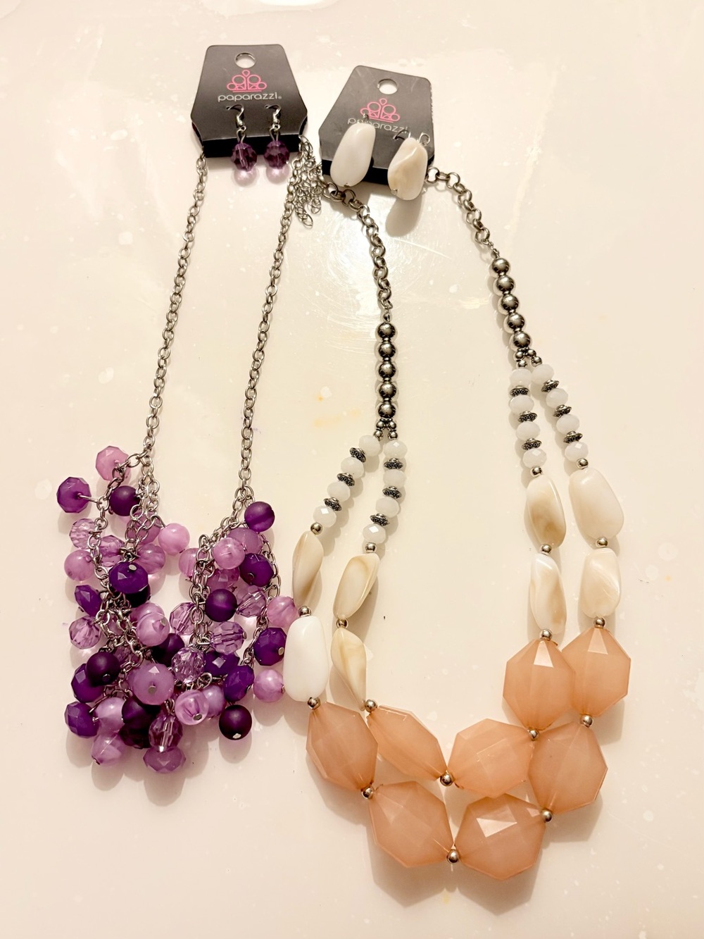 paparazzi Purple Cluster & Peach Geometric Necklace & Earrings Set of 2